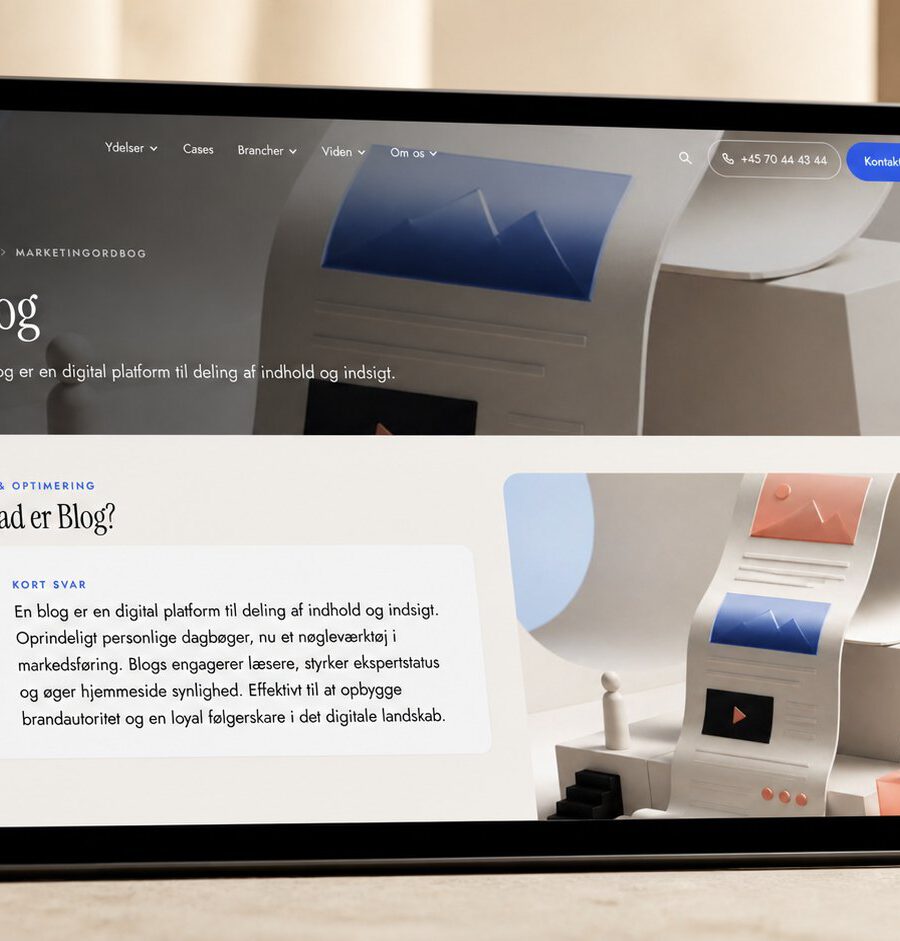 Tablet med et opslag fra MEDIAPOINTs marketingordbog