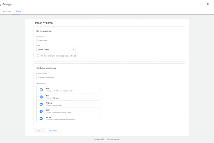 Opret og del adgang til Google Tag Manager
