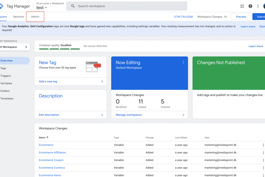 Opret og del adgang til Google Tag Manager