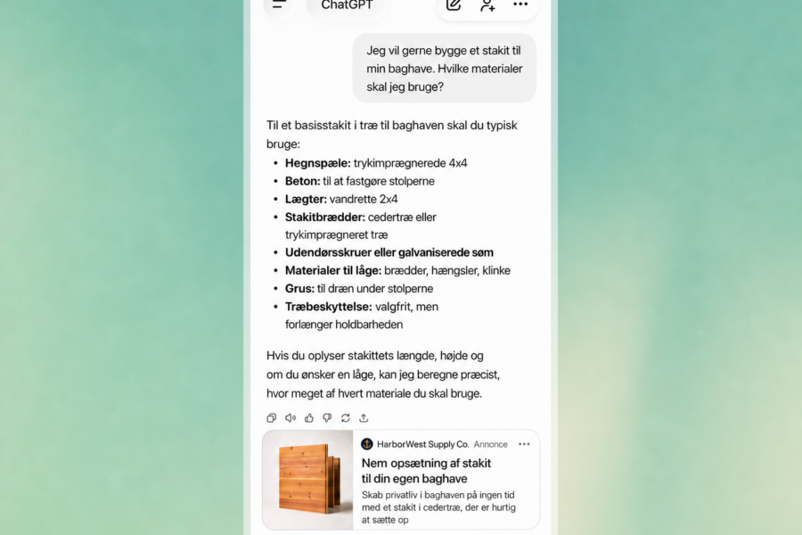 En annonce vist under et svar i ChatGPT på en telefon