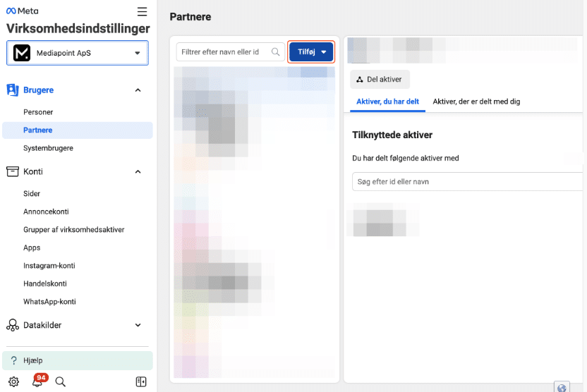 Deling af Meta Business aktiviteter