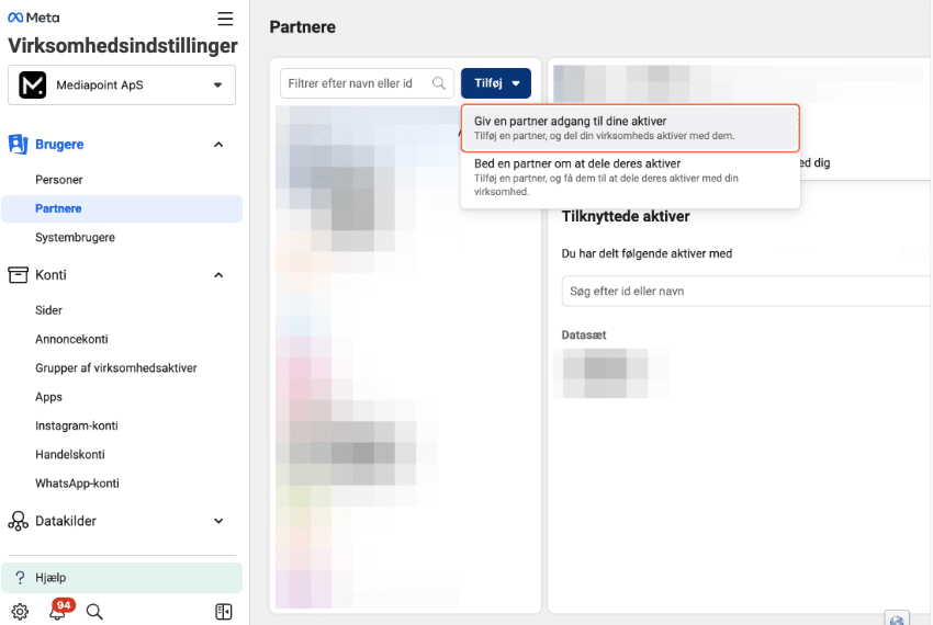 Deling af Meta Business aktiviteter