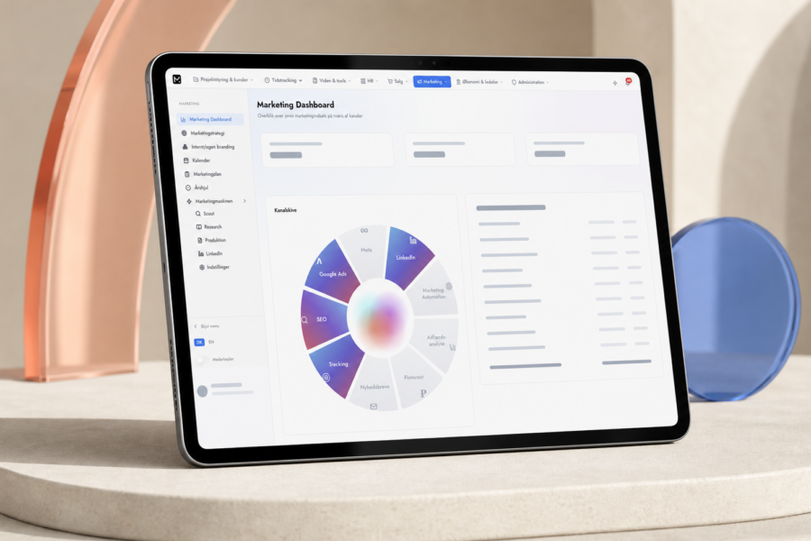 Marketingdelen i det værktøj MEDIAPOINT selv har bygget, vist på en tablet