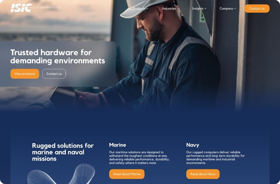 Forsiden på ISICs website med produktoversigt